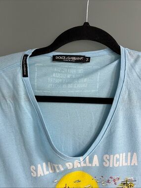 Dolce & Gabbana Light Blue Graphic V-Neck Tee